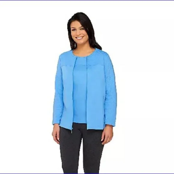 Denim & Co. Novelty Zip Front Jacket and SS T-Shirt Set - Purple - XL - Picture 9 of 15